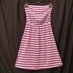 Purple & White Stripped Strapless Dress